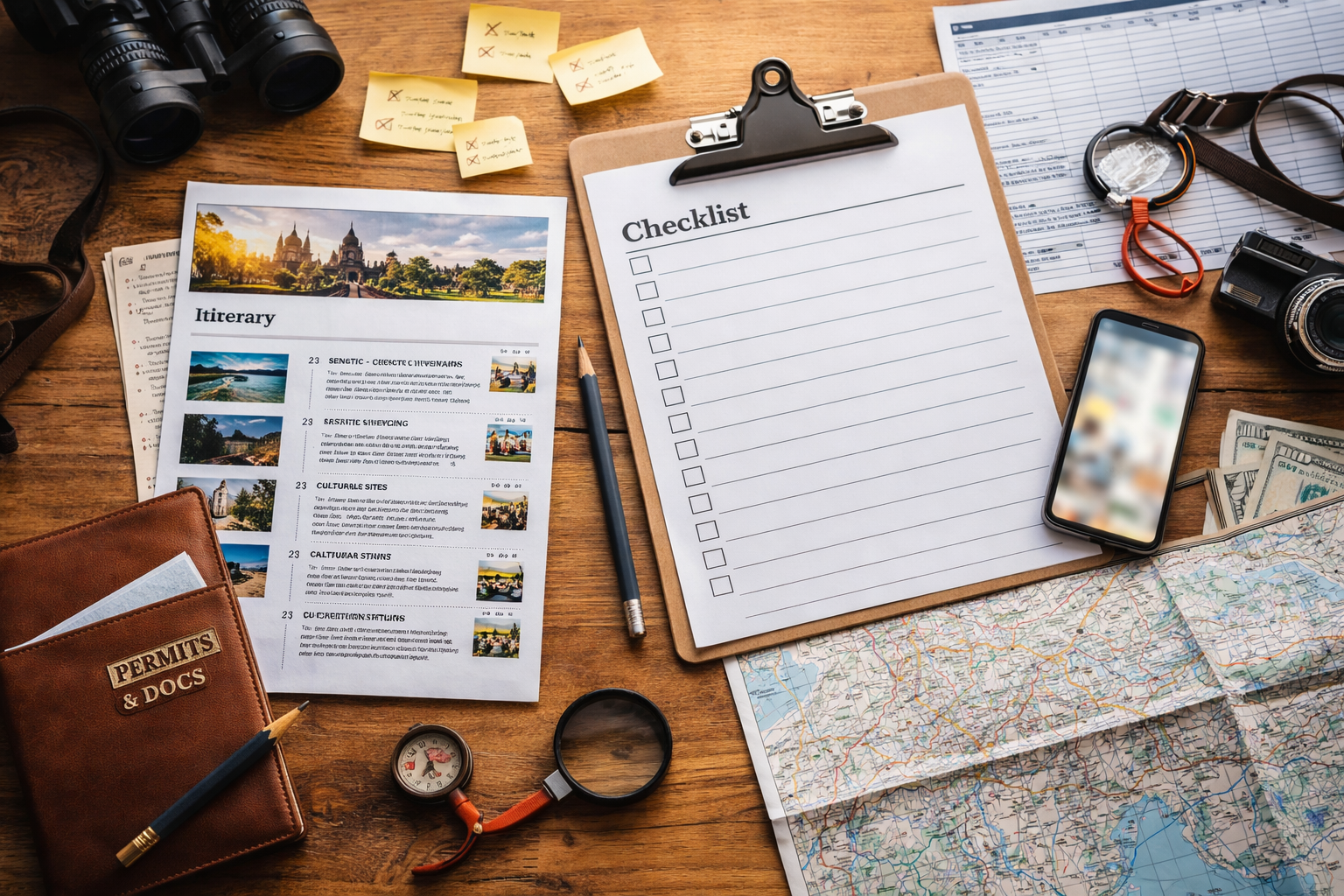 Planeación de aventura con checklist y logística