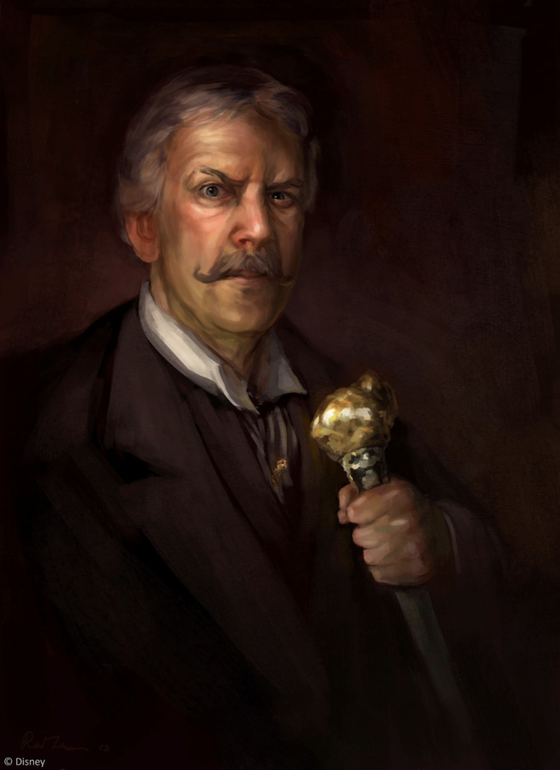 Barnabas T. Bullion y la historia de Big Thunder Mountain Railroad Retrato de Barnabas T. Bullion, personaje de la historia de Big Thunder Mountain Railroad en Magic Kingdom